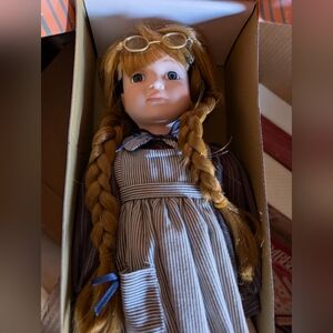 Striped Dress Porcelain Doll with Braided Hair